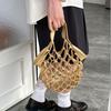 Foldable Leather Folding Tote Bag Fashion Hollow Out Weave Bag Trendy Leather Mesh Tote Bag  Picnic