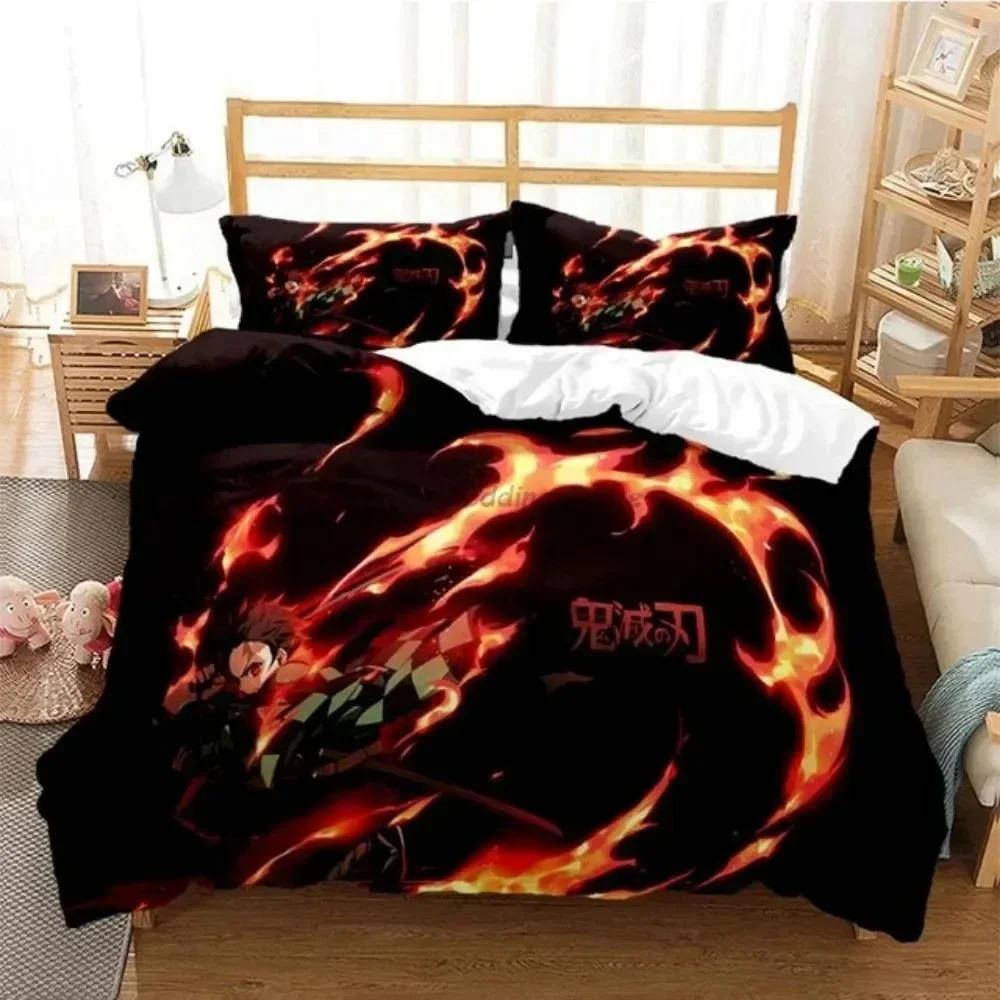 3D Hot sale anime Demon Slayer duvet cover and pillowcase kids' double bed bedding set home bedroom decor gift for boys Girl