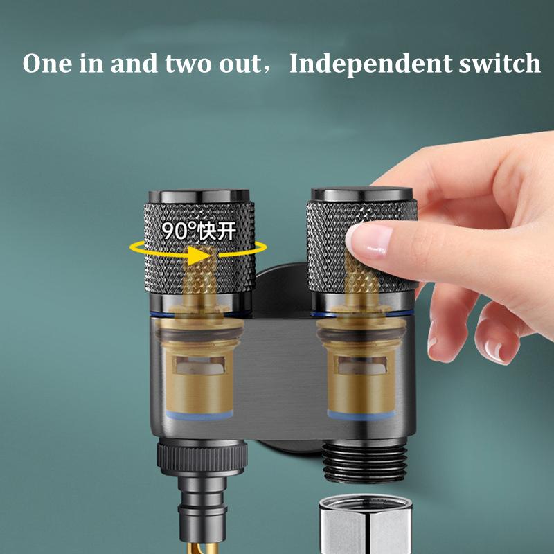 All-copper 1 In Two Out Washing Machine Faucet Double-open Automatic Water Stop Valve Snap-on Faucet Connector Universal