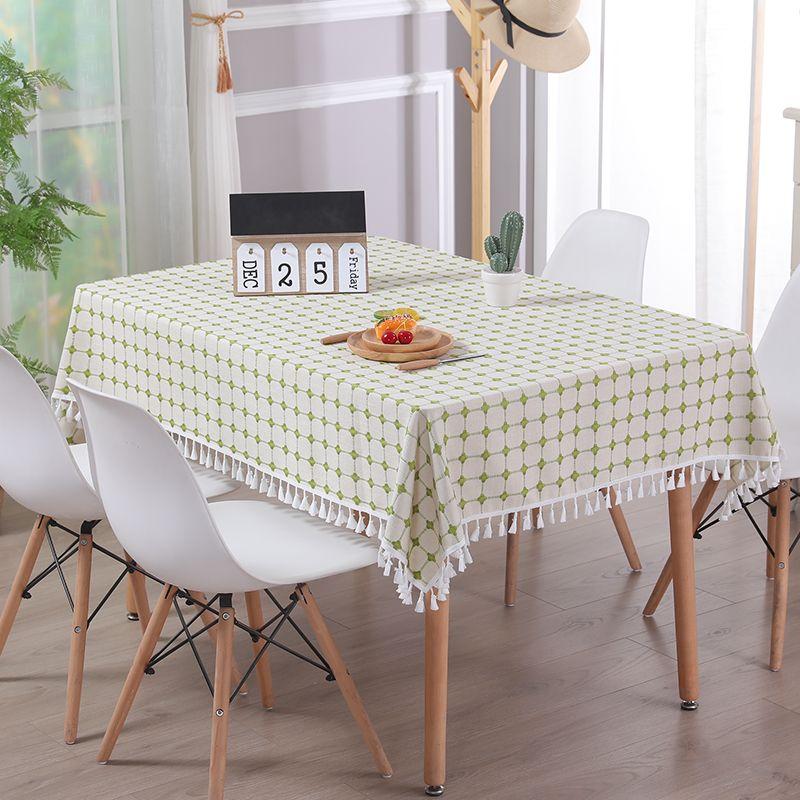 

Accessible Luxury Fancy Linen round Coffee Table Tablecloth Xia Xi-tassel-green lattice 105*105cm