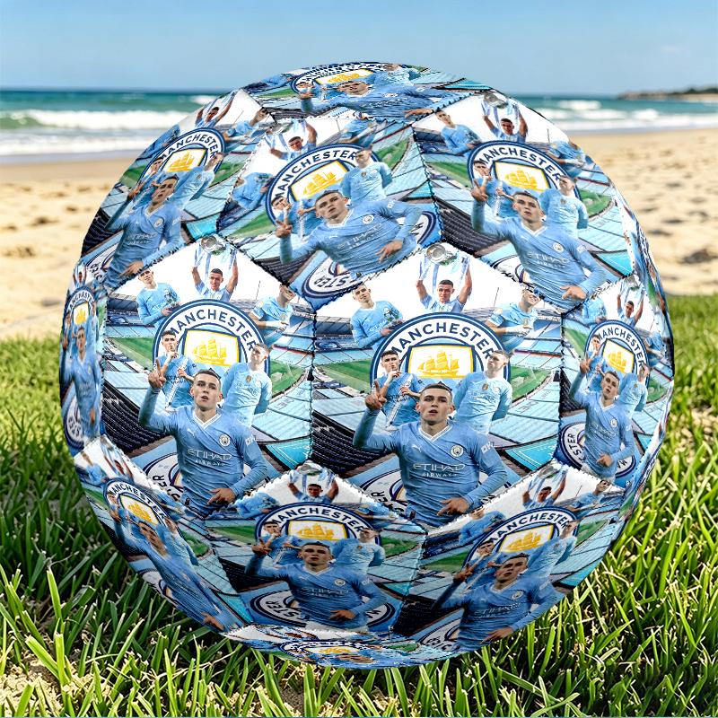 Football Team City FC Print Size 5 Soccer Ball, PU Wear Resistant Football for Match Training and Daily Practice, Birthday Gift for Soccer Fans