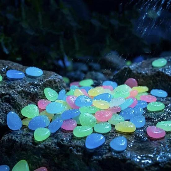 1.5cm Luminous Stones, Glow in The Dark Garden Pebbles, Outdoor Glowing Rocks, Decorative Glowing Pebbles for Pathway Patio Yard Aquarium Fish Tank