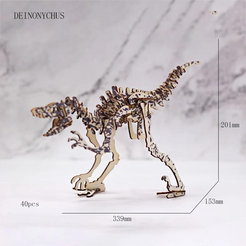 Multisize 3D Wooden Dinosaur Puzzles Children Animal DIY Model Handmade Intellectual Toy Board High Quality Christmas Gift