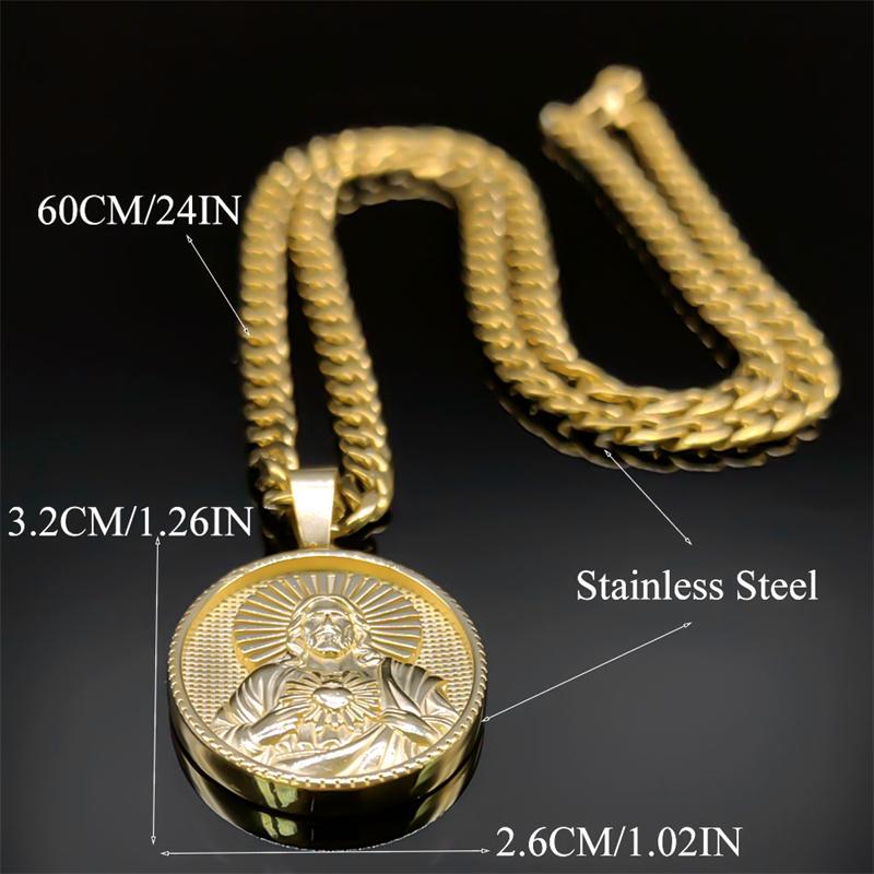 Sacred Heart of Jesus Catholic Necklace for Women Men Stainless Steel Gold Plated Medal Pendant Necklaces Jewelry Gift NZZ452S05