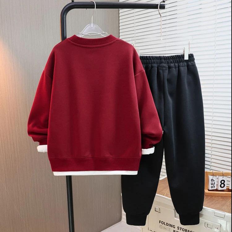 Boys' Autumn 2025 Basketball Sweatshirt Set - Two-Piece Casual Sportswear for Kids