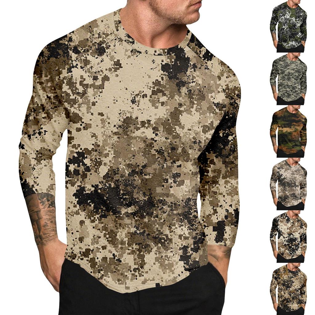 Camouflage Style Printed Raglan Sleeves Men's Short Sleeved Top
