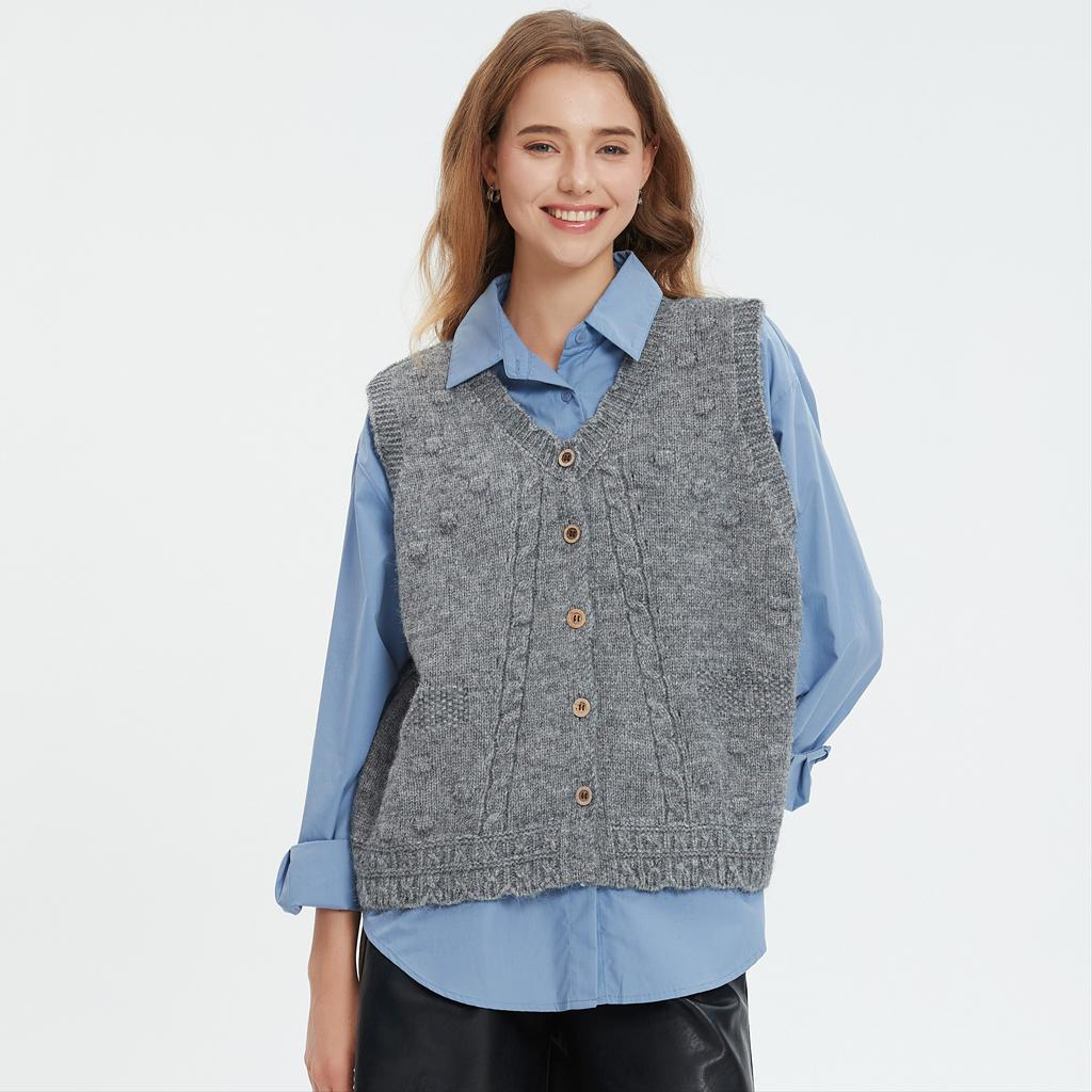 DIMANAF 2025 Winter Plus Size Autumn Women Sleeveless Vest Sweaters Knitting Buttons Oversize Casual Style Loose Sweater