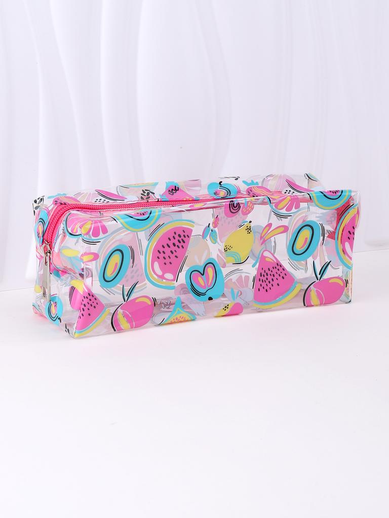 Pvc Waterproof Pencil Case Summer Fruit Pencil Pouch Back-To-School Stationery Storage Bag Transparent Carrying Pencil Case