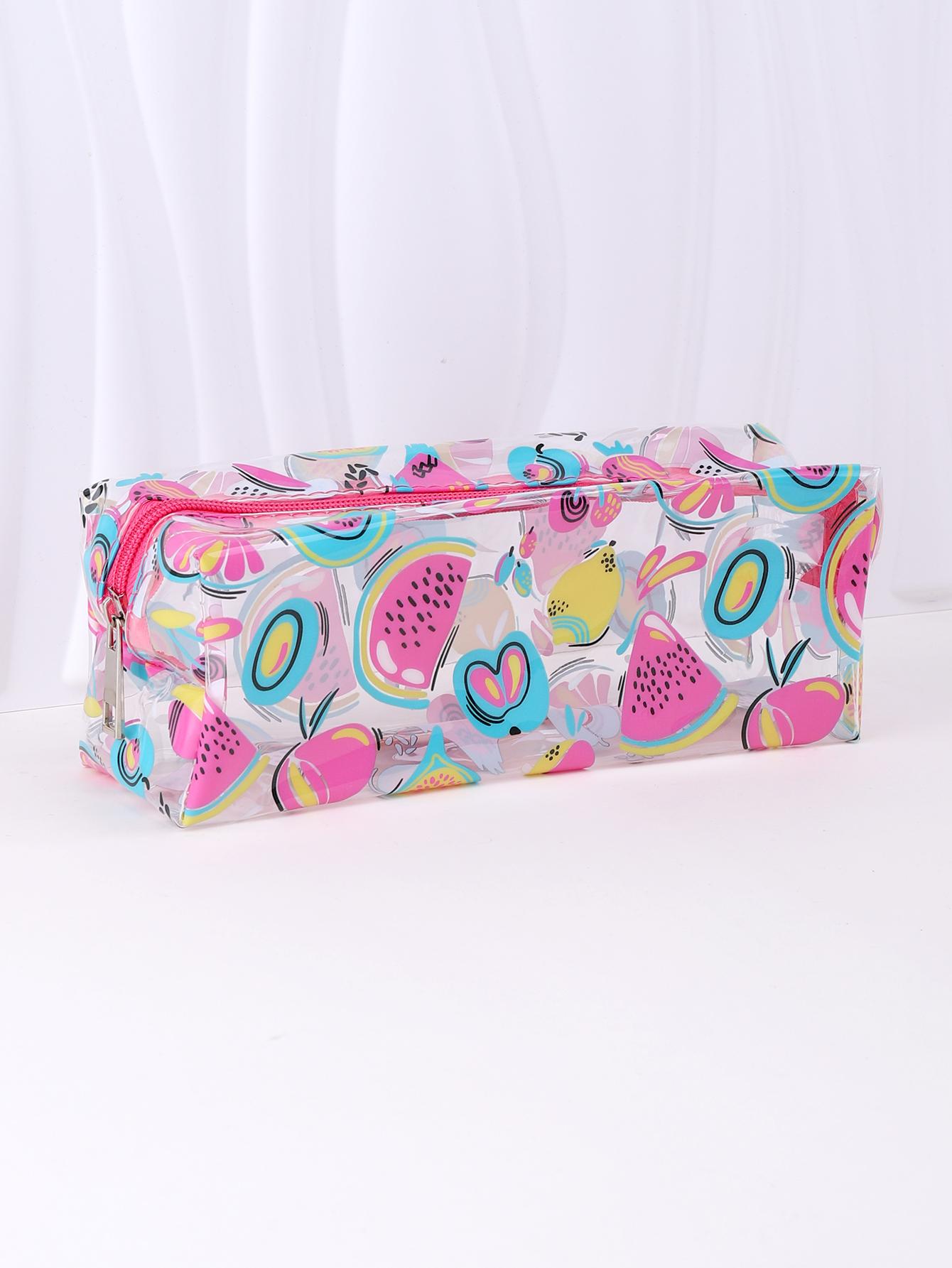 

Pvc Waterproof Pencil Case Summer Fruit Pencil Pouch Back-To-School Stationery Storage Bag Transparent Carrying Pencil Case