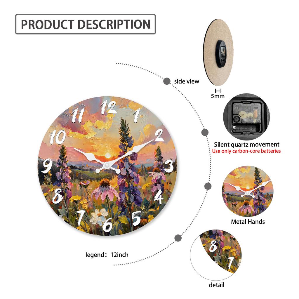 High-Quality Pastoral High-Quality Floral High-Quality Wooden High-Quality Wall High-Quality Clock, 10-16Inch High-Quality Silent High-Quality Wall