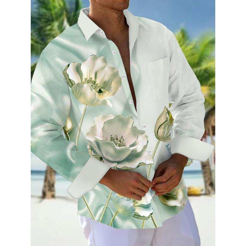 Men's shirts, button down shirts, casual shirts, spring and summer, printed long sleeves, daily, fashionable, comfortable