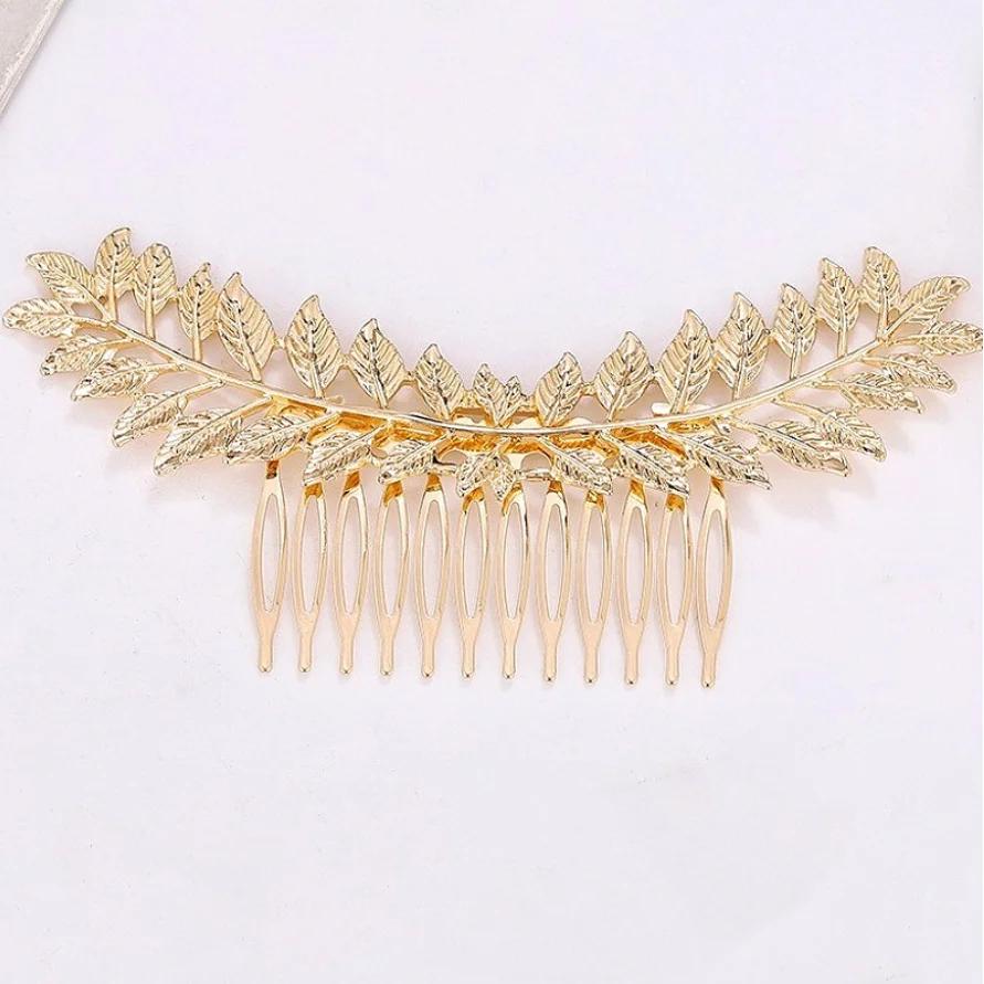 Metal Gold Color Leaf Hair Combs Hair Accessories Side Combs Straight Teeth Hairpins Clips Bridal Wedding Veil Comb Accessories