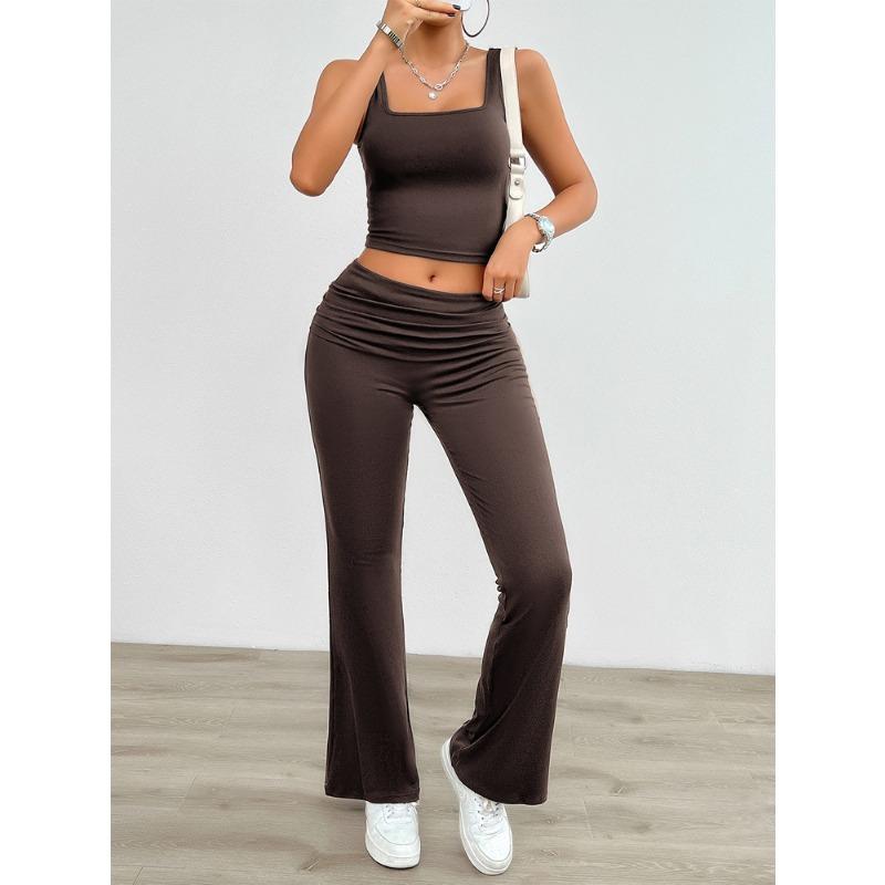 Women's Summer Casual Knitted Solid Color Sleeveless Vest Tight Trousers Set