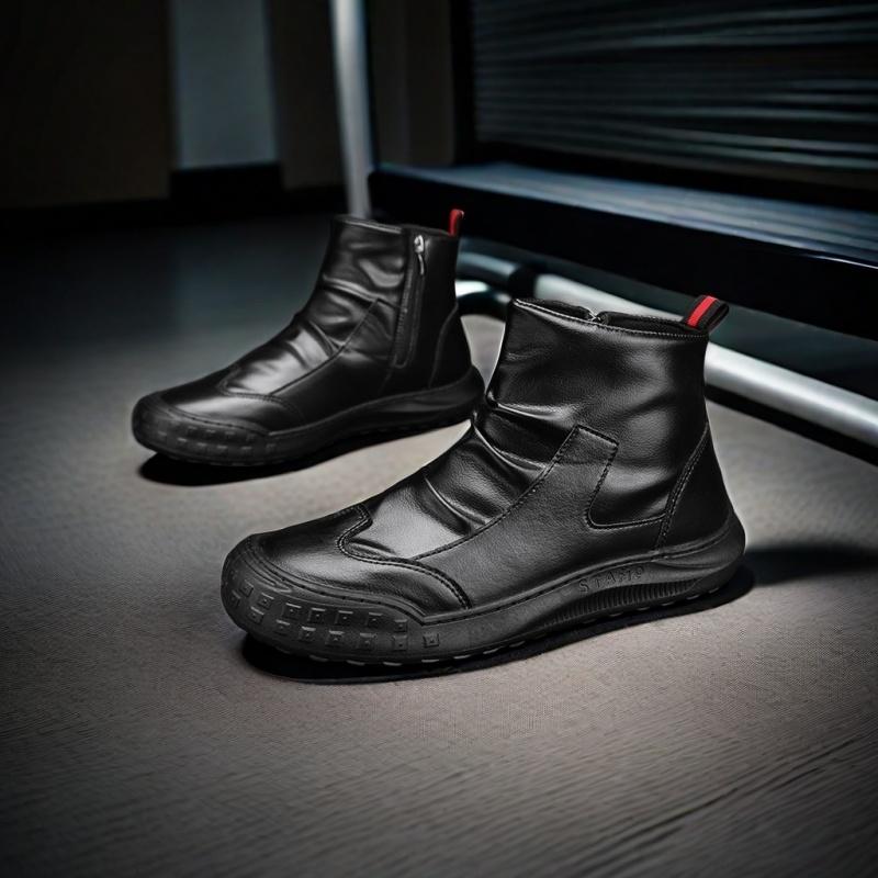 

Ботильоны, черная мужская спортивная обувь из искусственной кожи, осень-зима, удобные повседневные модные ботинки на платформе с высоким берцем, мужские ботинки с круглой головкой 39 чёрный