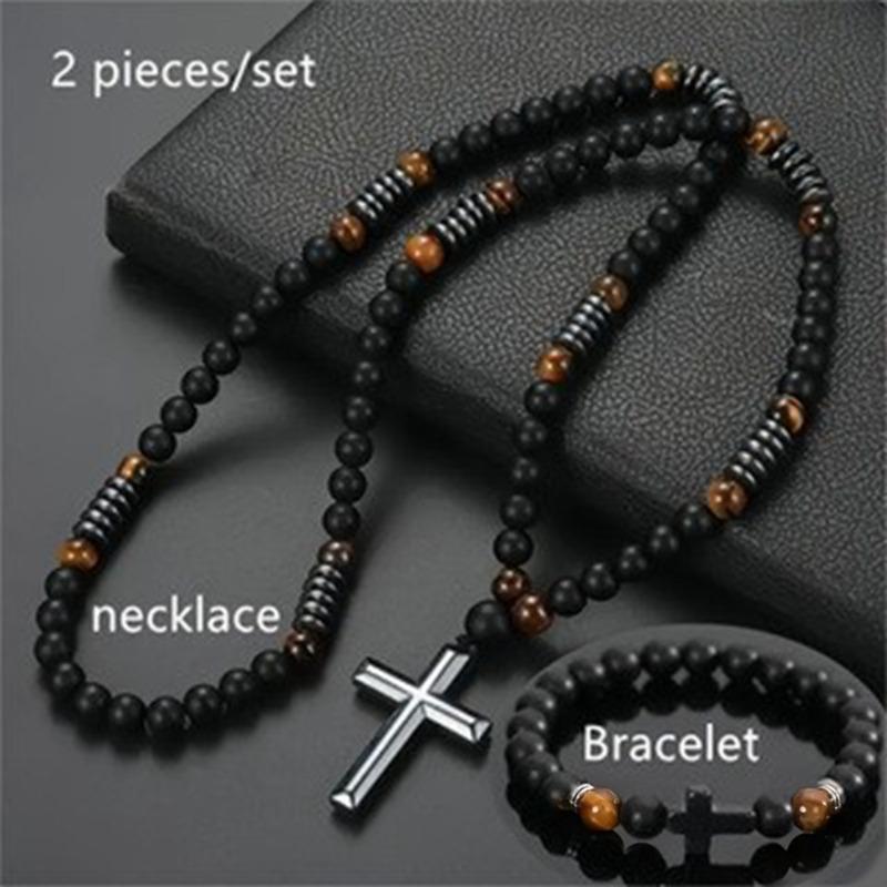 Colier cu Mărgele Ochi de Tigru Pandantiv Cruce Lan Lung cu Mărgele Accesorii pentru Bărbați și Femei Lan pentru Pulover Lan pentru Pulover Lung Toamnă și Iarnă