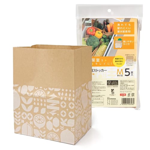 Nexta Vegetable Storage Bags, Paper Storage Bags, Lemon Pattern (Eco), 5-Pack, Made In Japan, Approx. 20 X 34 X 1.5 Cm, Vegetable Storage Bags