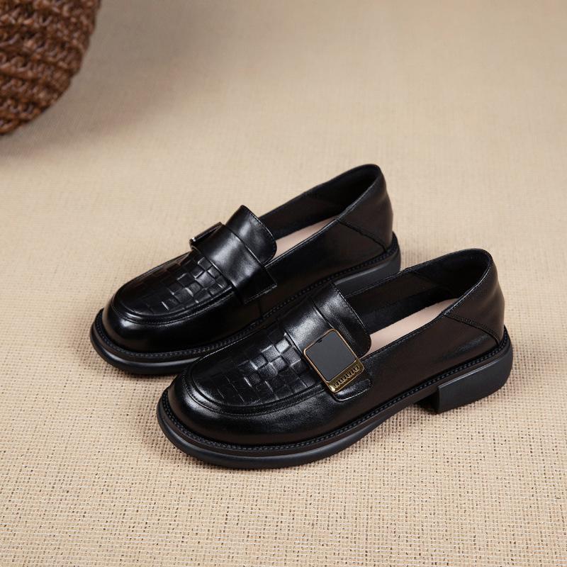 First layer cowhide loafers women's autumn new leather casual work one pedal soft sole soft surface small leather shoes single shoes