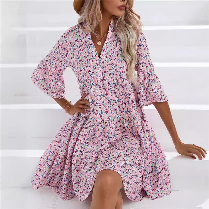 Frühlings- und Sommer-Freizeit-Midirock Mode bedrucktes Urlaubs-Kleid