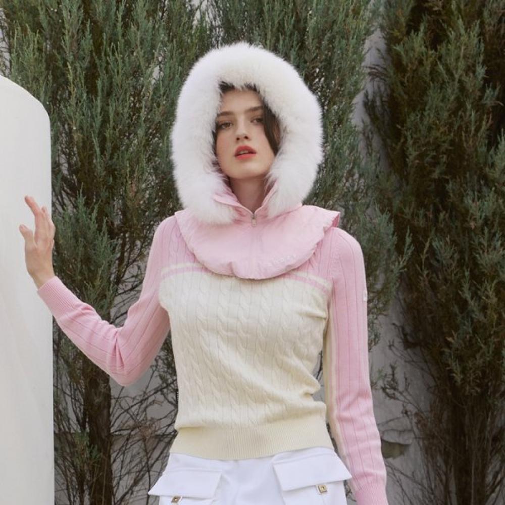 Onoff Women S Cable Knit Half Zip Color Block Sweater Of2303lb Pink PINK/34