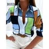 Women's 3D Printed Geometric Pattern Long Sleeve Shirt Spring Autumn Fashion Blouse Casual Everyday Button Lapel Cardigan Shirts