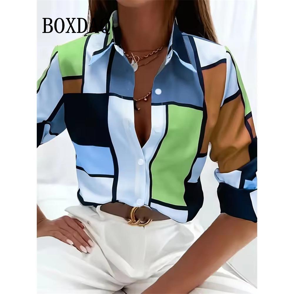 Women's 3D Printed Geometric Pattern Long Sleeve Shirt Spring Autumn Fashion Blouse Casual Everyday Button Lapel Cardigan Shirts