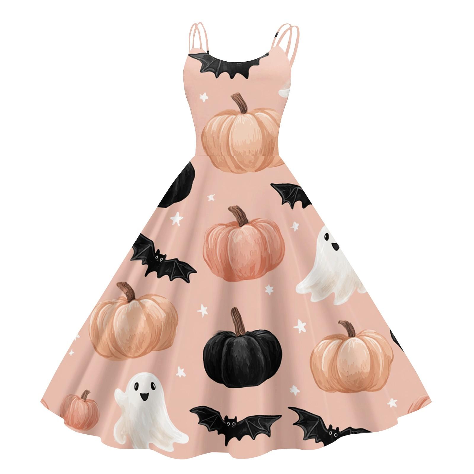 

Женское винтажное модное платье с принтом на Хэллоуин, без рукавов, с открытыми плечами S розовый