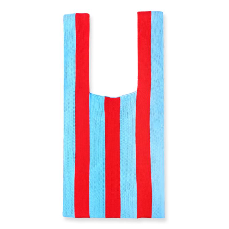 

Knitted Fabric Women Handbag Stripes Design Eco Small Shopping Bag Decoration Purse Contrast Colors Woolen Cloth Tote For Ladies