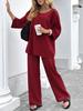 2025 Women's Solid Color Round Neck Linen Cotton Top & Lace-up Loose Pants 2-Piece Set: European and American Style