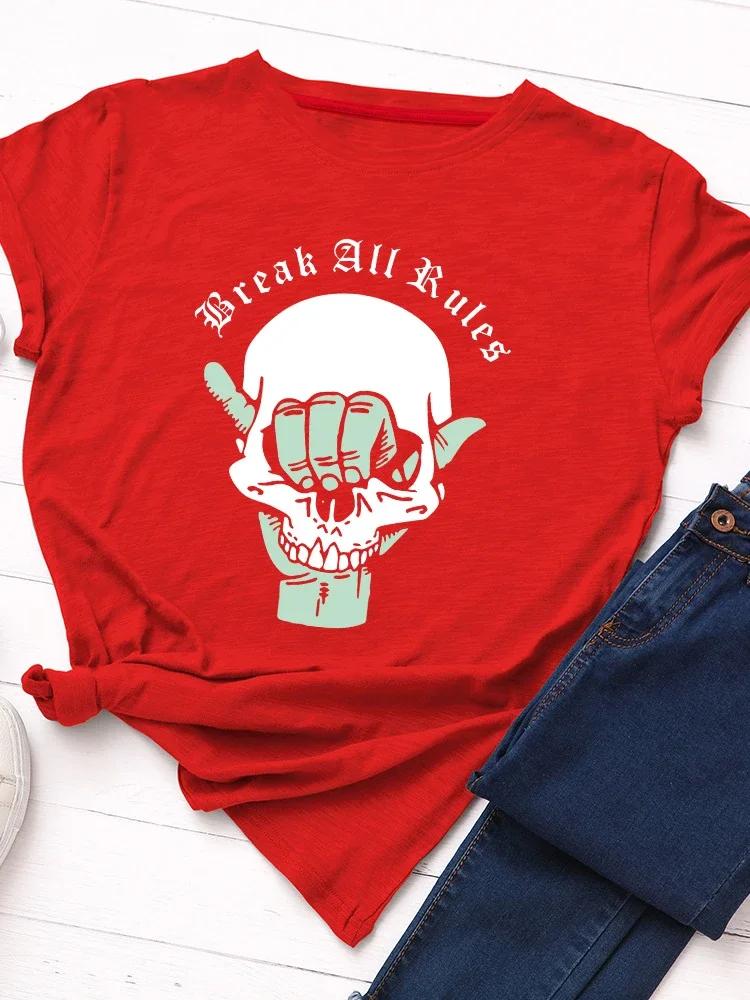 Break All Rules Skull Head Print Women T Shirt Short Sleeve O Neck Loose Women Tshirt Ladies Tee Shirt Tops Camisetas Mujer