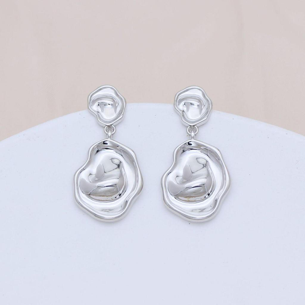 Geometric Irregular Concave-Convex Earrings: Simple, Fashionable Studs with S925 Silver Needle and Real Gold Color Retention