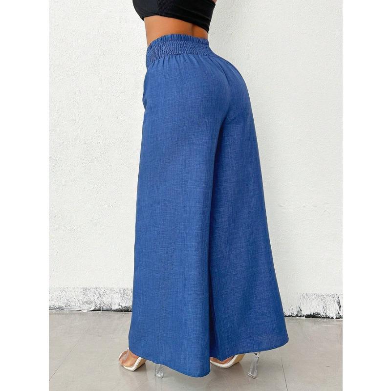 Women Fashion Vintage High Waist Loose Wide Leg Casual Long Pants