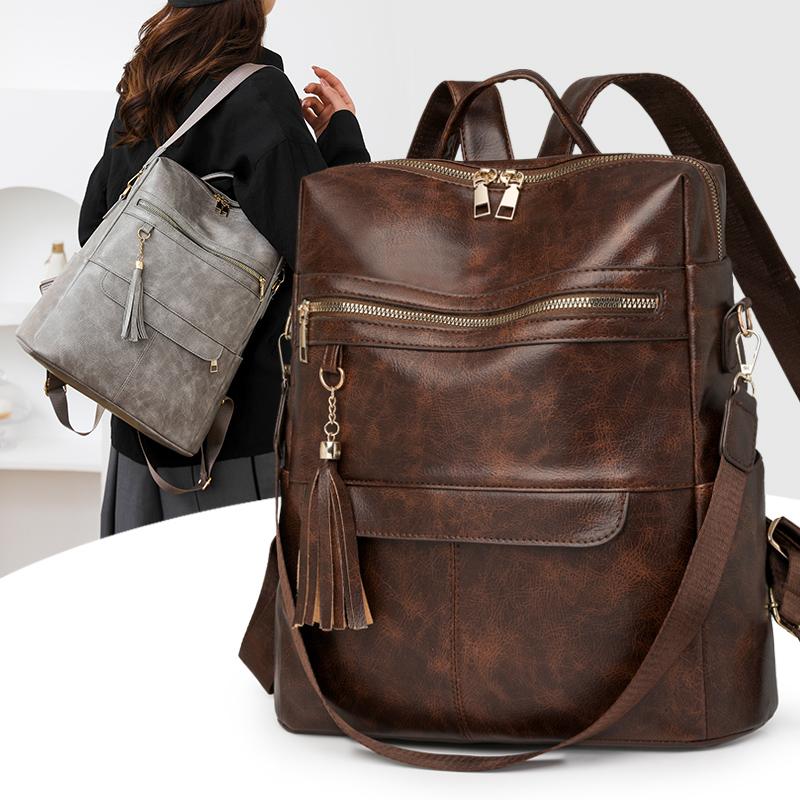 

Women s Tassel Backpack Computer Bag Large Capacity Travel Backpack кавовий