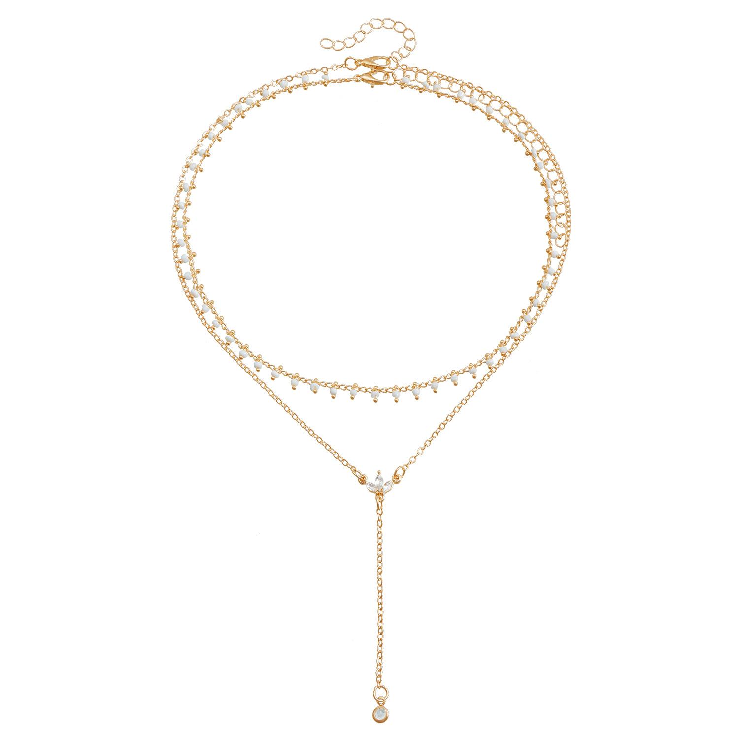 

Accessories Temperament Diamond Embellished Fireworks Crystal Pendant Clavicle Fine Chain Simple Double Necklace