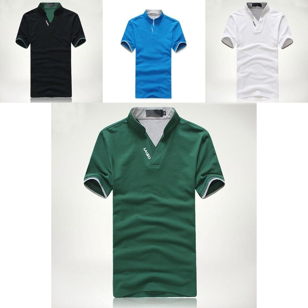 Mens Fashion V Neck Short Sleeve Cotton Polyester Polo Shirt In Multiple Colors For Stylish Summer Wear