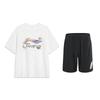 American Vintage Hand-Painted Short Sleeve Big Logo Mid-Waist Shorts Casual Sports Suit Unisex Suit YHSV369-1+YKSV197-2