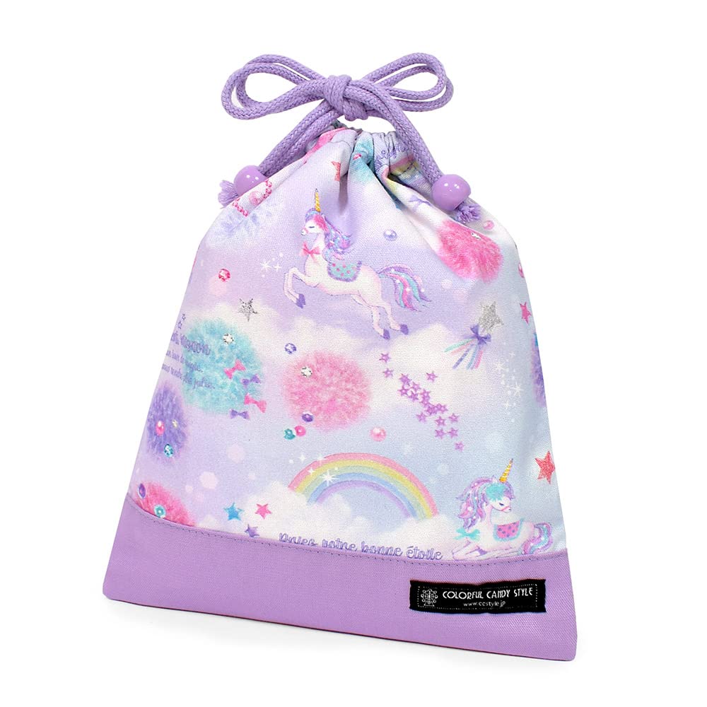 COLORFUL CANDY STYLE Drawstring Bag Set Lunch Cup and Gym Perfect for Preschool and Cute Unicorn Fantasy Design for NJ603100 3-Piece (Large) Bag,