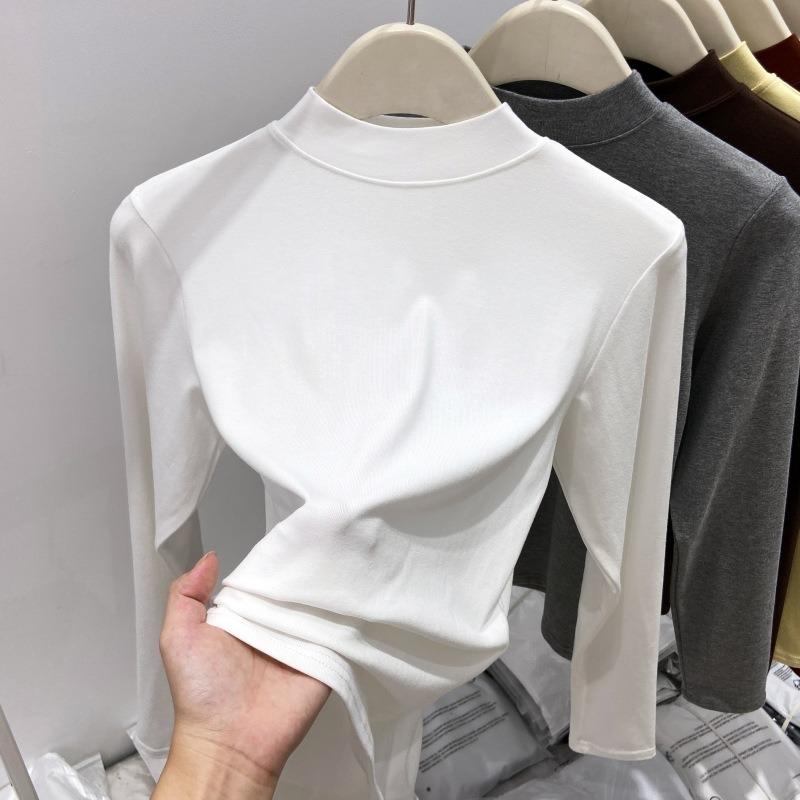 Slim-fit semi-turtleneck inner bottoming shirt women's spring simple versatile top basic long-sleeved T-shirt