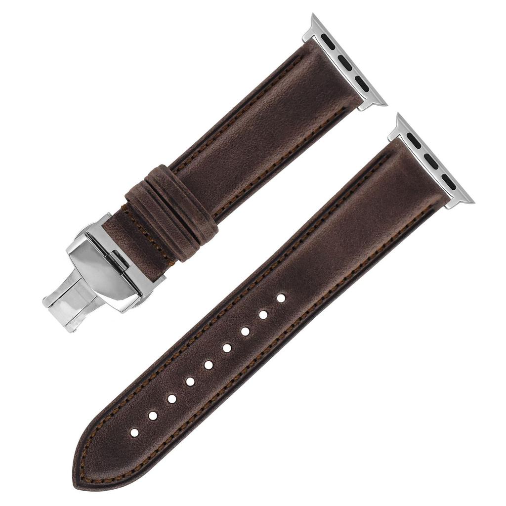 The First-Layer Cowhide Bracelet Is Suitable For Apple Watch S7 Strap Applewatch8 Genuine Leather Butterfly Buckle Strap.