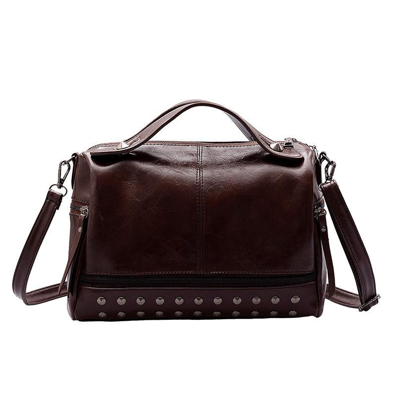Soft Leather Bost Shoulder Crossbody Top Handle Bag Women Fashi Trendy Versatile Mature Handbag