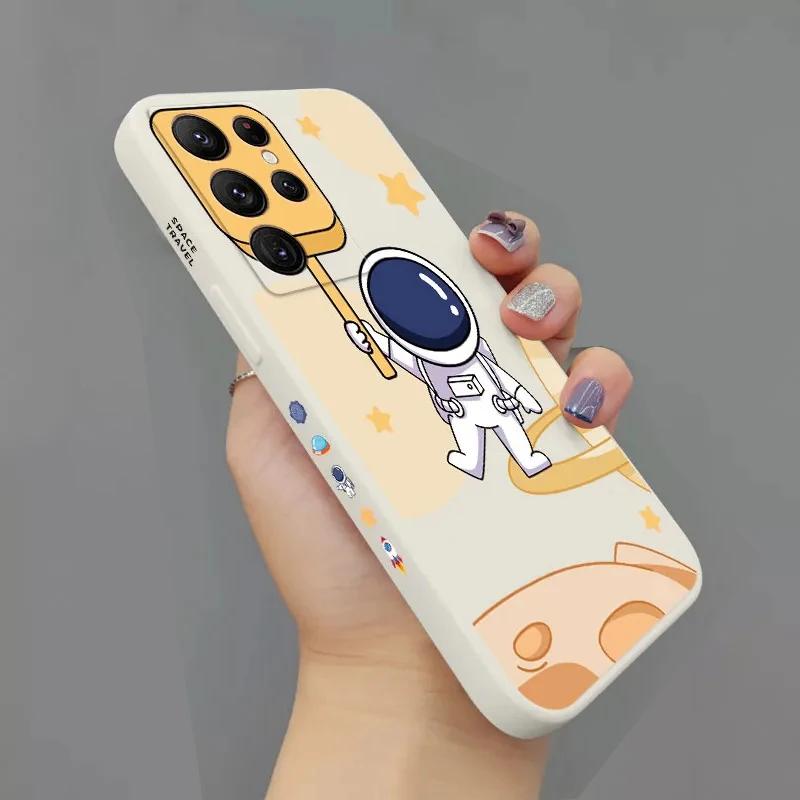 Creative Planet Cartoon Astronaut Square Silicone Phone Case For Samsung Galaxy S23 Ultra S22 Plus S21 FE S20 Note 20 Soft Cover