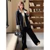 Korean Fashion Denim Blazer Wide Leg Pants Two Piece Set Women Spring Autumn Office Suit