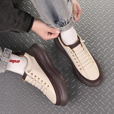 Modemerk Heren Vetersluiting Comfortabele Dikke Zool Outdoor Sportschoenen in Lente Klassiek Wit/bruin Heren Casual Mode Schoenen
