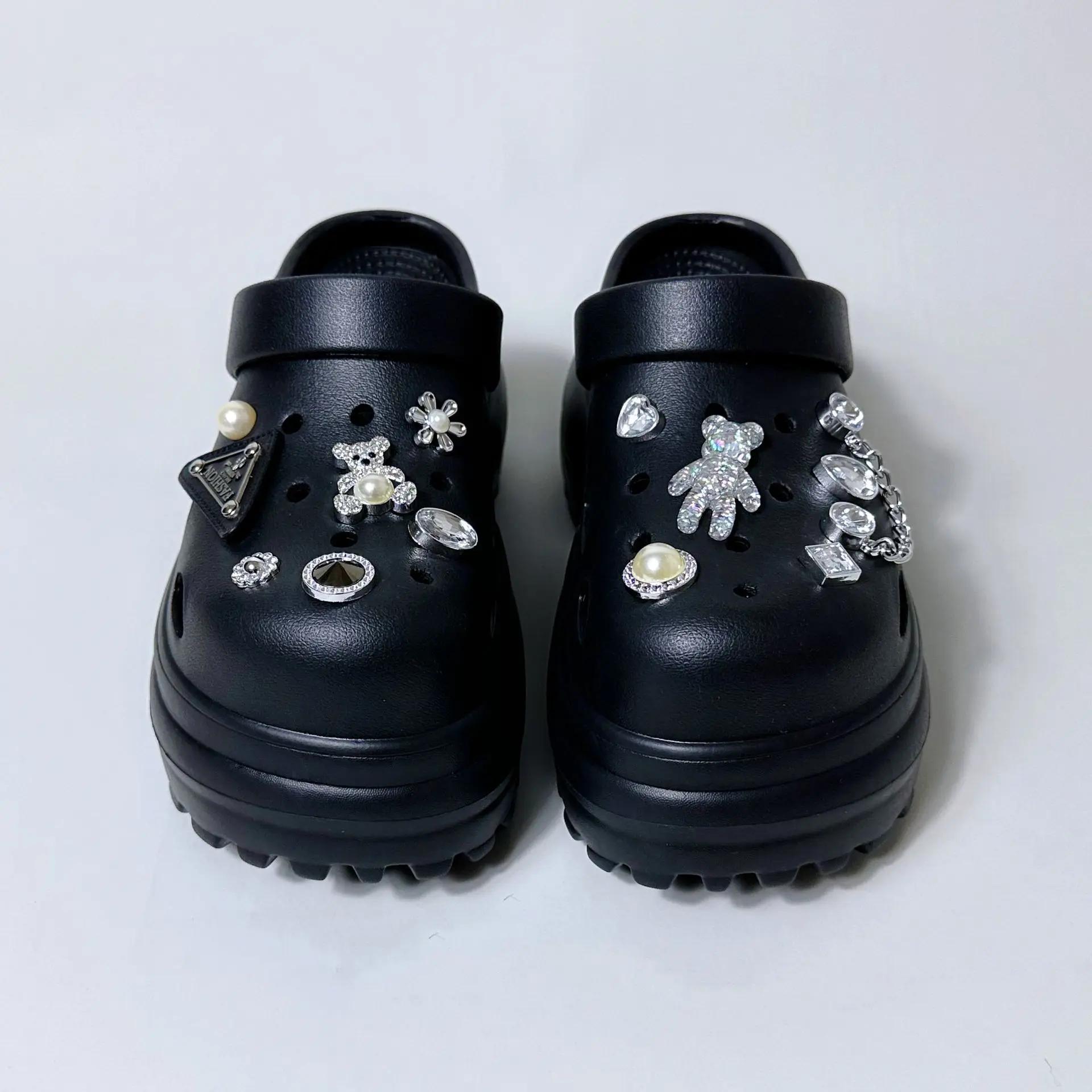 

10 см новые сандалии DIY милые мультяшные сабо женские тапочки летние пляжные сандалии 10 см садовая обувь студенческая обувь для девочек 38-39 чёрный