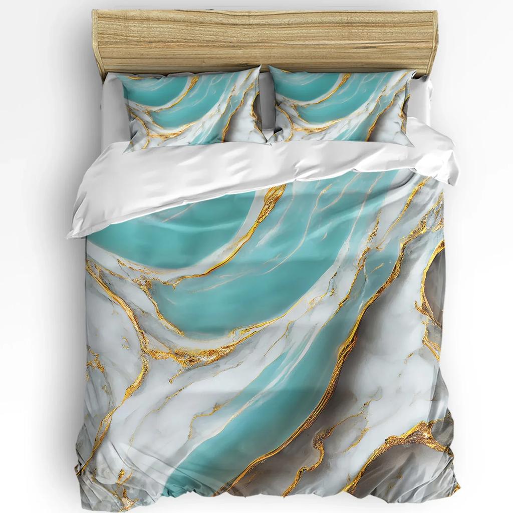 Marble Fluid Texture Blue Green 3Pcs Bedding Collection For Double Bed Home Textile Duvet Cover Quilt Cover Pillowcase