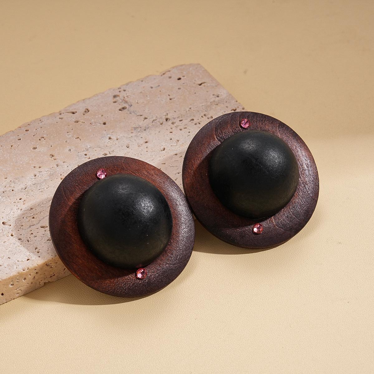 Европейские и американские ретро деревянные круглые серебряные простые серьги с индивидуальностью нишевые серьги простые серьги