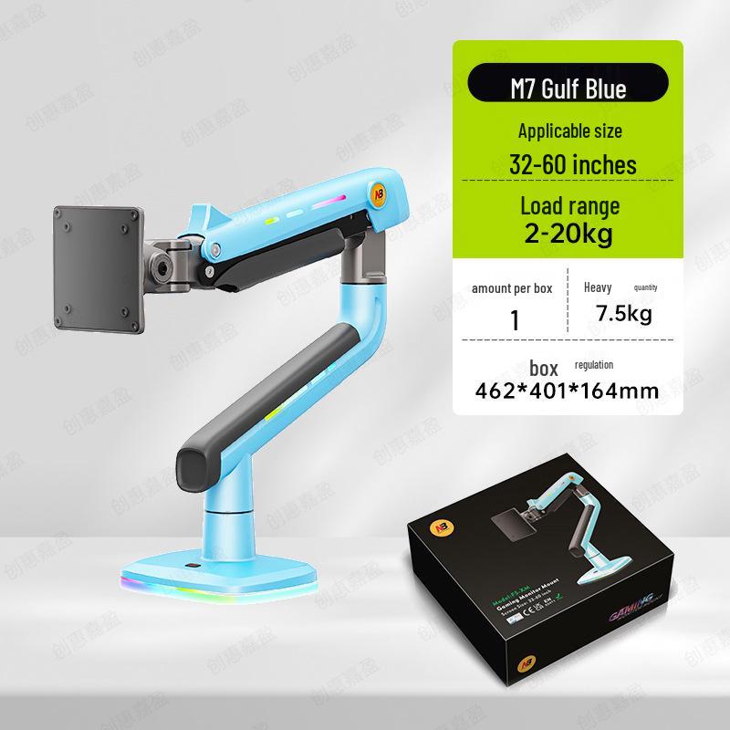 NB RGB Multi-color Gaming Monitor Stand with Mechanical Arm, Fish Tank Feature, Universal Rotation, Adjustable Height, and Large Screen Support