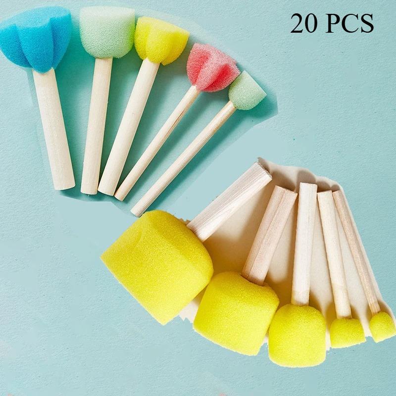 

20 Pcs Set Wooden Handle Mushroom Head Sponge Brush DIY Painting Sponge Seal Set Paint Graffiti Create Unique Art Brush