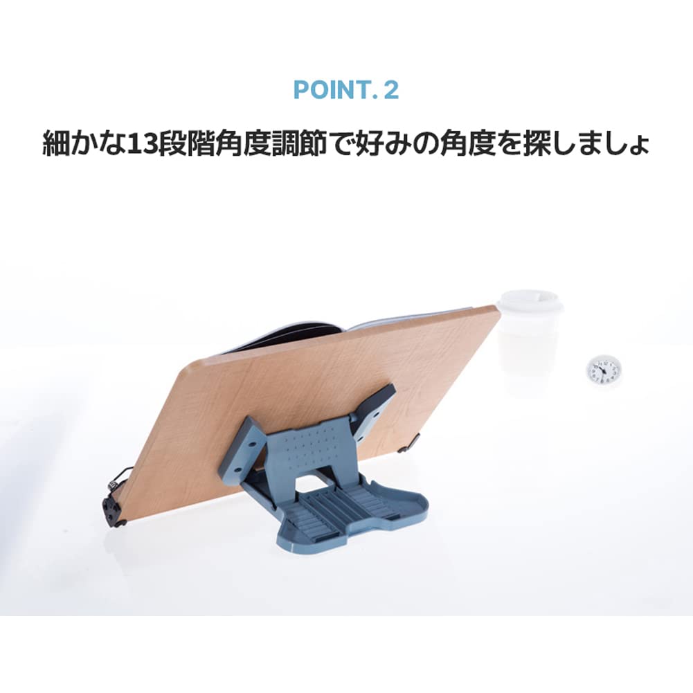 Teijin LITEM. Bookstand, White, Medium, 13-Level Adjustment, Reading Stand, Book Stand, Sheet Music Holder, Tablet Holder, Book Stopper, Foldable,