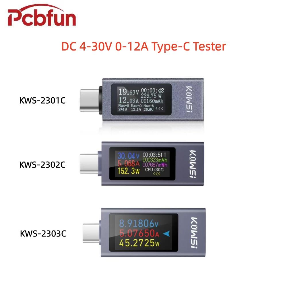 DC 4-30V 0-12A Digitales Voltmeter, Amperemeter und Leistungsmesser Typ-C Handy-Ladegerät Tester KWS-2301C/2302C/2303C