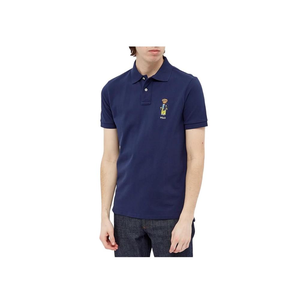 Polo Ralph Lauren Polo Bear Embroidered Button Straight Fit Short Sleeve Polo Shirt Men Tops Navy-Blue 710835783-001